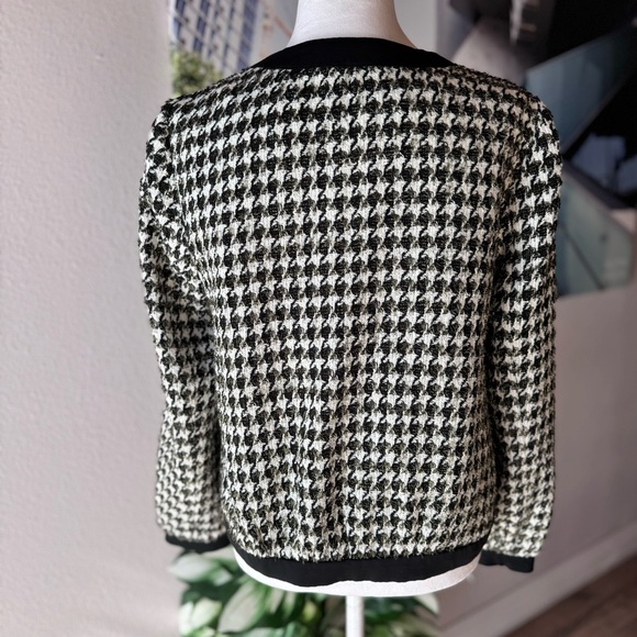 Ann Taylor Houndstooth Jacket Medium Petite Black White & Gold Metallic Shimmer! - Picture 4 of 9